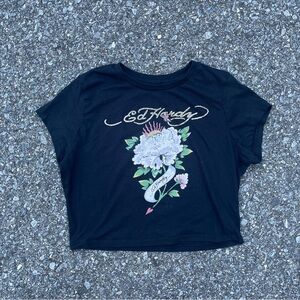 Ed Hardy WOMEN'S JUNIORS TOP SHORT SLEEVE T-SHIRT BLACK sz XL NEW AUTHENTIC